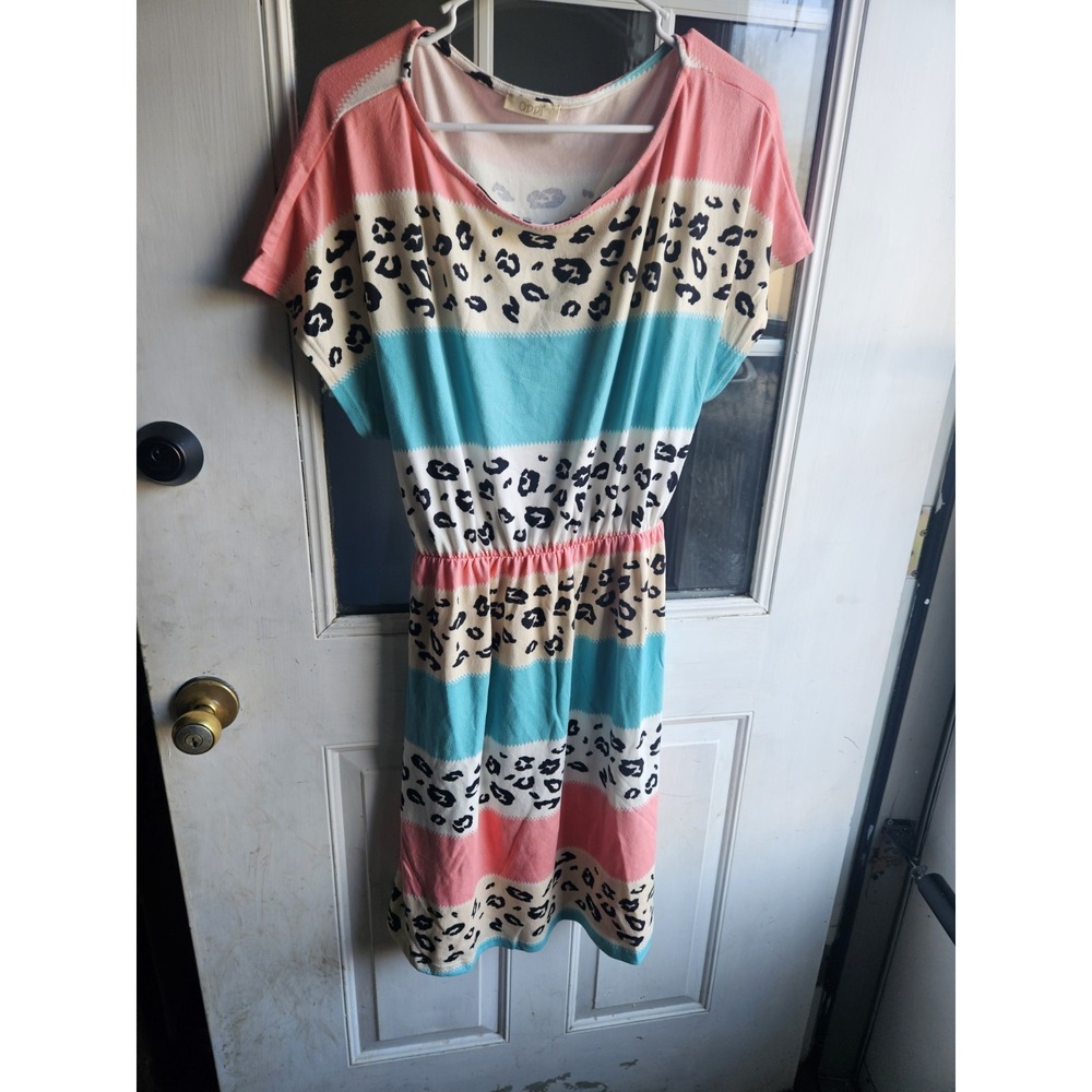 Oddi Plus Colorblock Dress 2X Turquoise Leopard Coral Tie Back D20991P